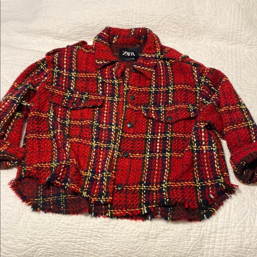 Zara Red and Black Checkered Jacket